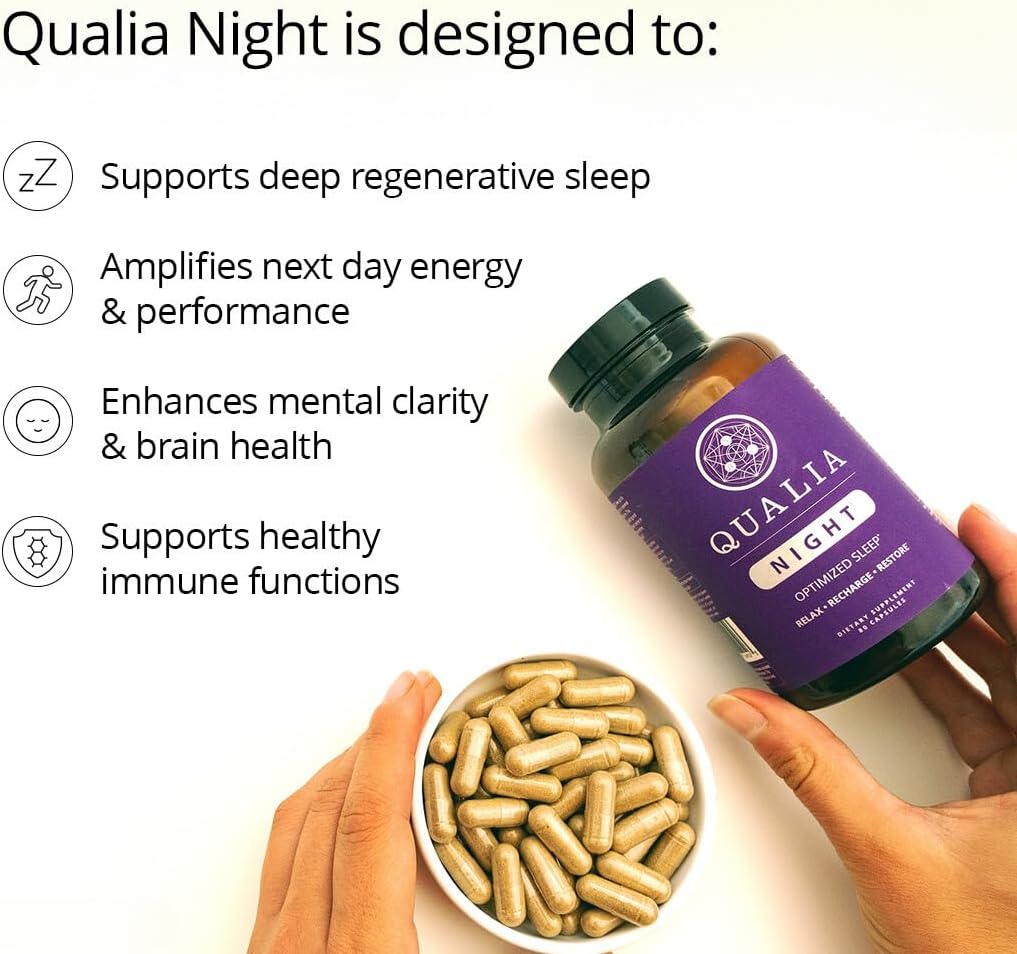 NEUROHACKER  Qualia Night Sleep Aid | Non-Habit Forming | Science-Backed Supplement for Deep Refreshing Sleep | Melatonin-Free, Vegan, Non-Gmo, Gluten-Free 80 Count | (1 Month Supply)
