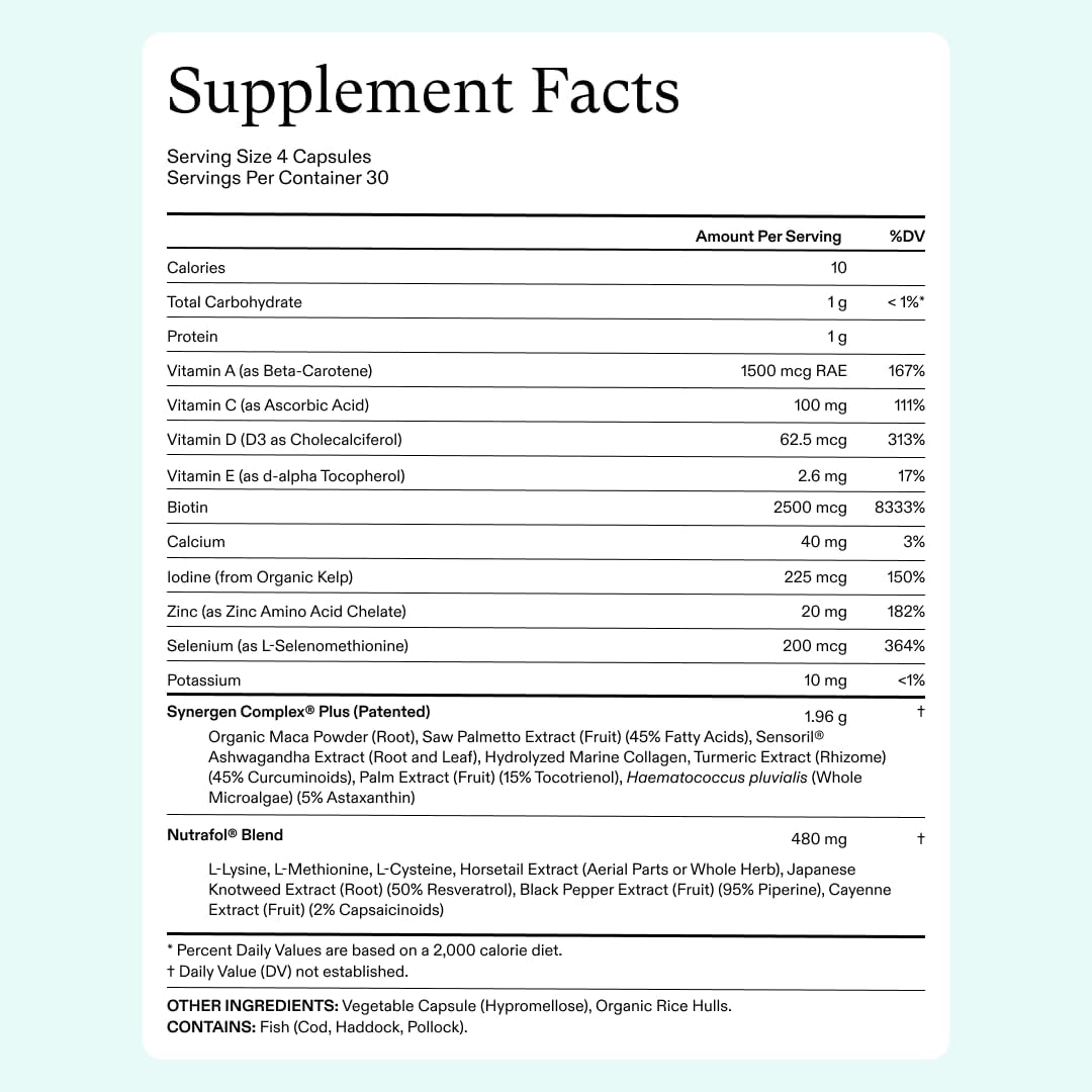 Women's Balance Hair Growth Supplements for Ages 45 and Above, Clinically Proven for Enhanced Hair Thickness and Scalp Coverage, Dairy-Free and Soy-Free, Dermatologist Recommended - One Month Supply
