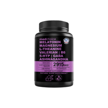 MEDCHOICE 12-In-1 Melatonin Sleep Capsules - Natural Sleep Aids for Adults with Melatonin 5Mg and Magnesium Glycinate 500Mg, Sleep Aid with Ashwagandha, L Theanine, Valerian Root, GABA, 5-HTP (90Ct, Pack of 1)