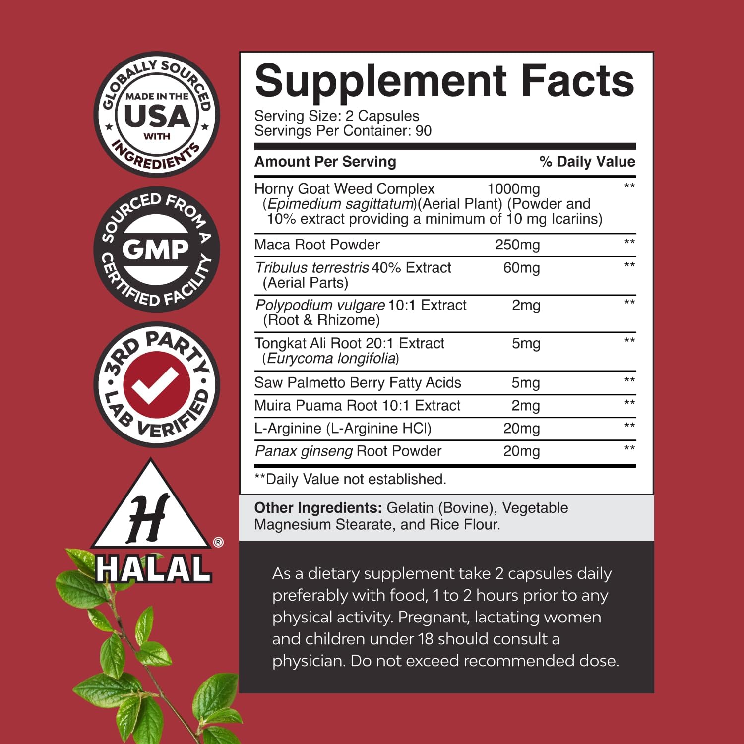 Horny Goat Weed for Men - Extra Strength Male Supplement with Black Maca Root, Tongkat Ali, Saw Palmetto & Panax Ginseng Extract for Stamina & Energy - 180 Capsules