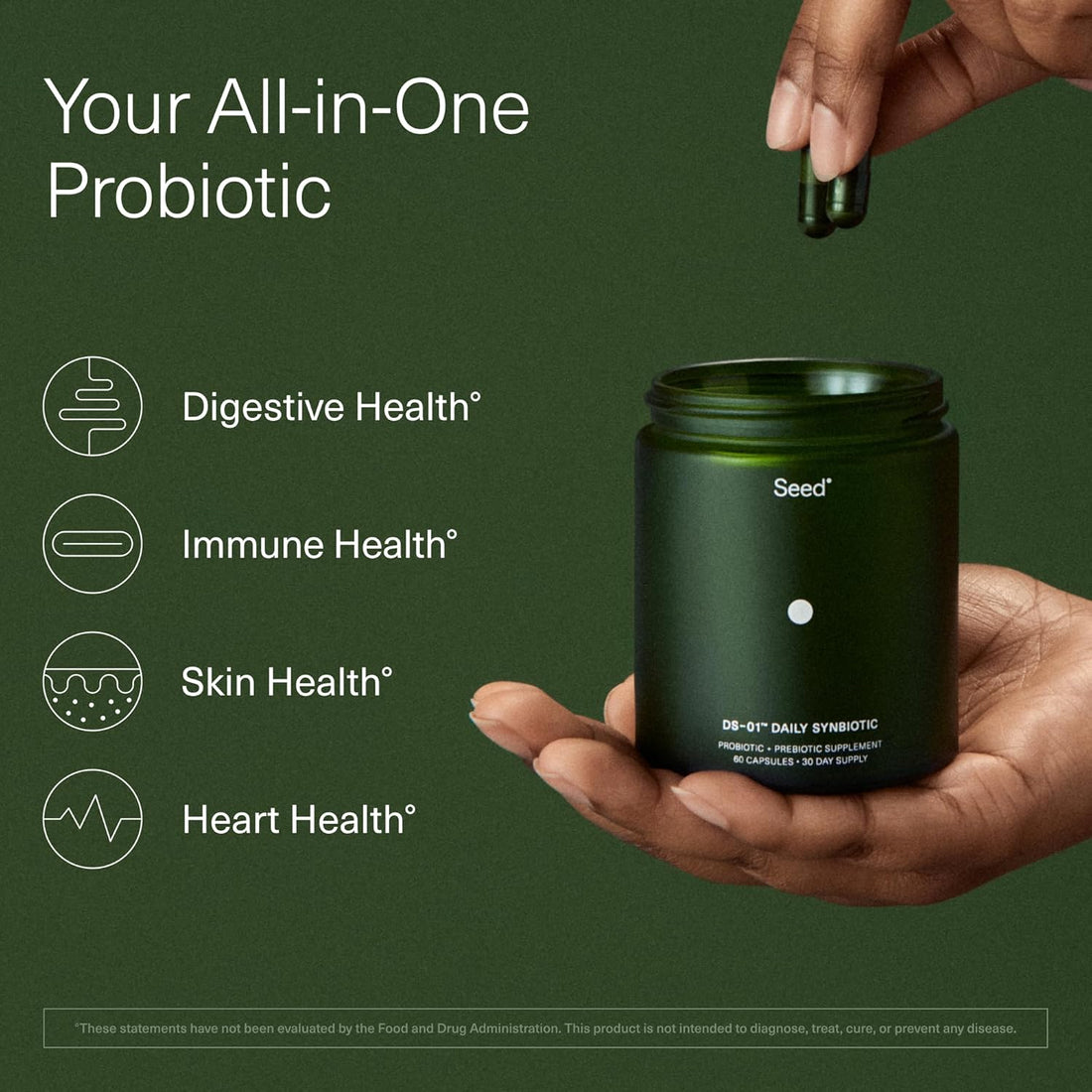Seed  DS-01 Daily Synbiotic - Prebiotic and Probiotic for Women & Men - Digestive Health, Gut Health, Immune Support, Bloating & Constipation Relief - Vegan & Shelf-Stable - 60 Capsules (30-Day Supply)