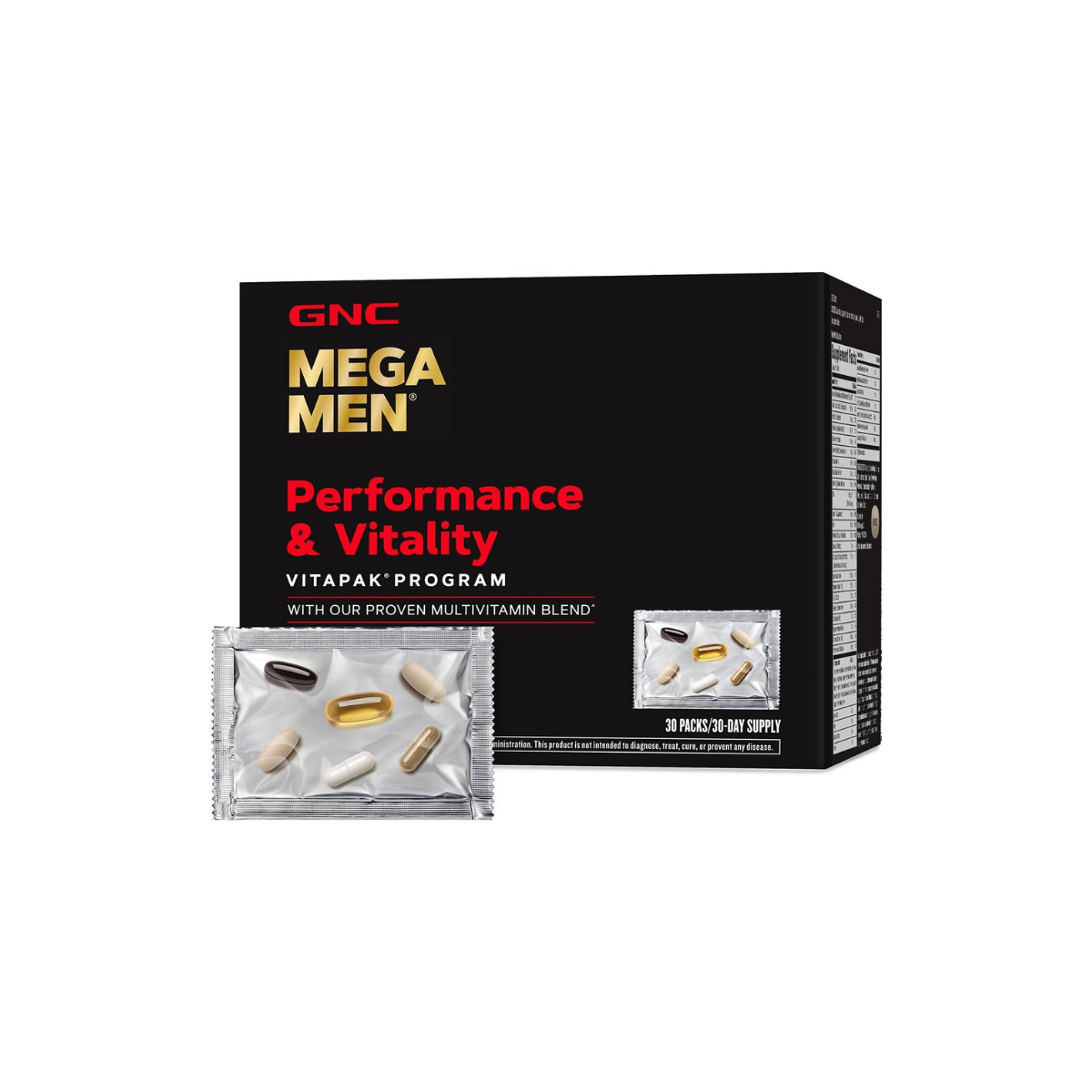 GNC  Mega Men Performance and Vitality Vitapak Program, Convenient Complete Nutrition, 5 Products in 1 Packet, Circulation, Blood Flow, Prostate Health, Sexual Function, Horny Goat Weed, 30 Packs